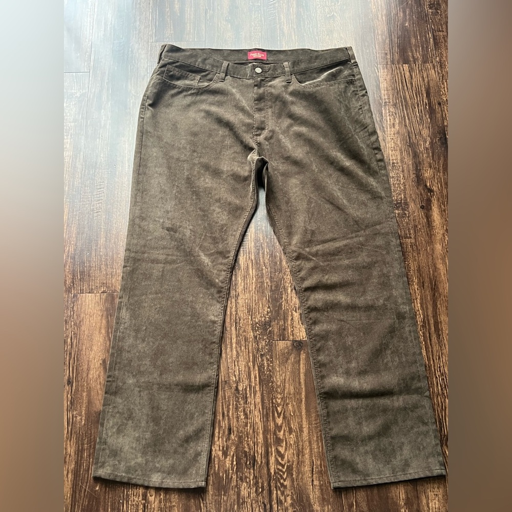 Perry Ellis Premium Demin Corduroy Pants Mens Size 40x30 Brown Solid Flat Front